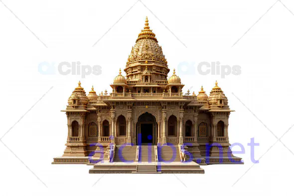 Grand 3D Indian Temple Model with Intricate Stone Carvings and Central Dome