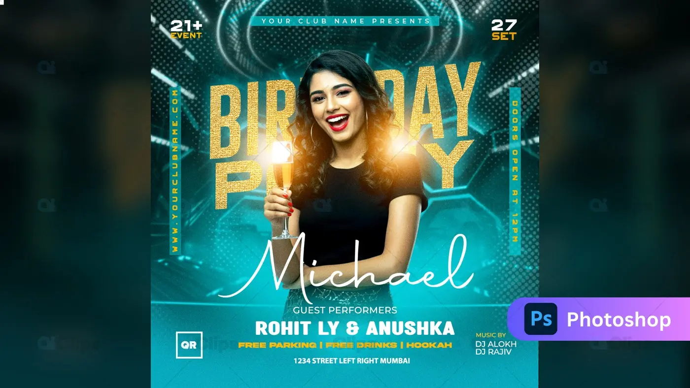 Modern Club Birthday Party Celebration Flyer Template