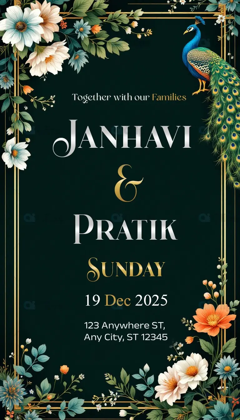 beautiful Peacock  Invitation PSD Template