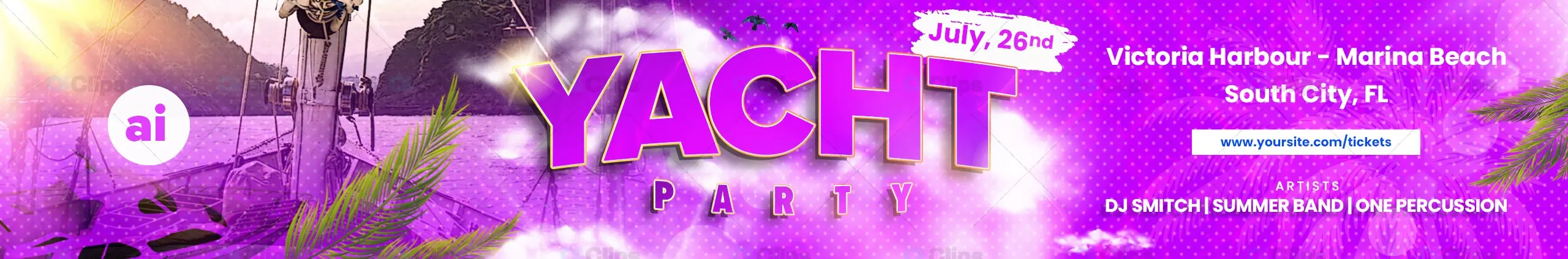 Yacht Party Event Banner PSD Template