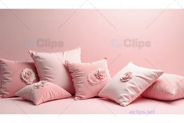 Elegant Soft Pink Pillows with Rose Embellishments
