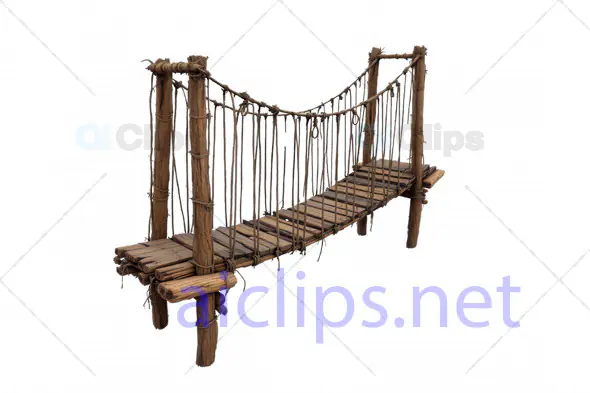 Rustic Wooden Rope Bridge 3D Model