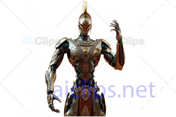 Ornate 3D Cyber Knight with Intricate Armor and Royal Helmet