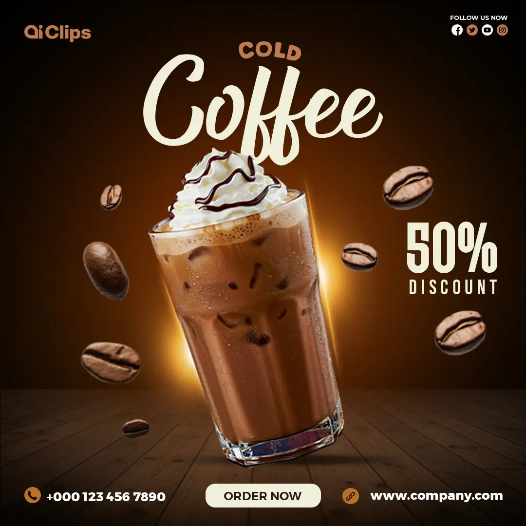 Iced Coffee Promotional Banner with 50% Discount Offer