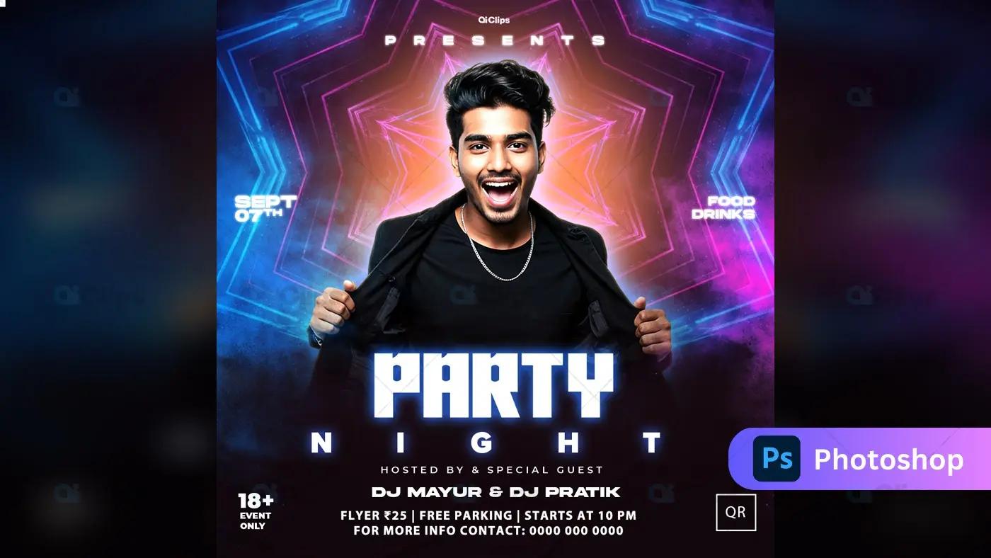 Neon Party Night Club Event Flyer Template
