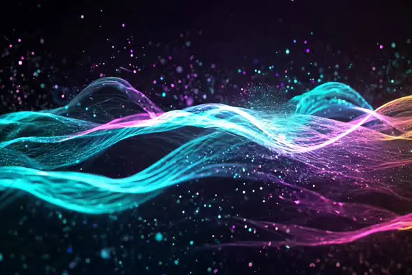 Neon Waves with Sparkling Particles – Futuristic Digital Motion