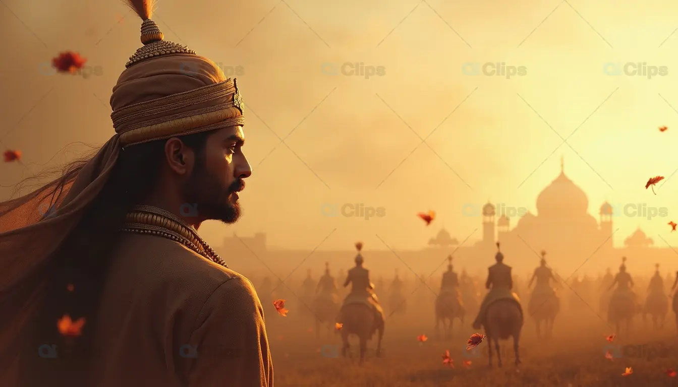 Warrior King with Royal Army at Sunset