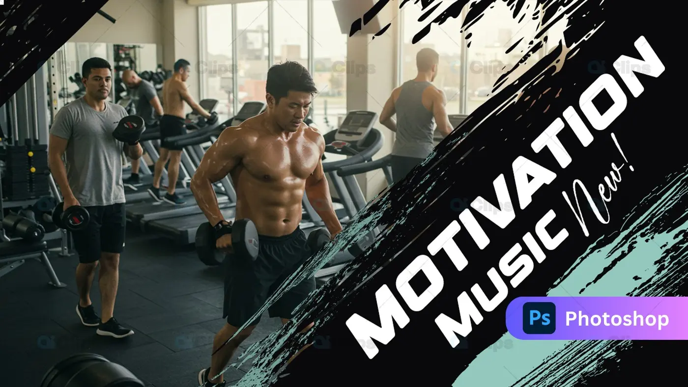 Fitness Gym Motivation Banner Template with Brush Stroke Design