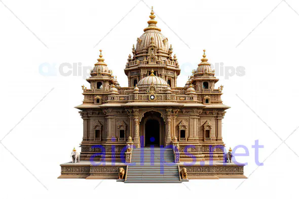 Grand 3D Indian Temple Model with Central Dome and Ornate Carvings