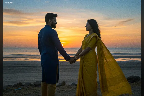 Romantic Sunset Couple Portrait  Warm Golden Hour Effect