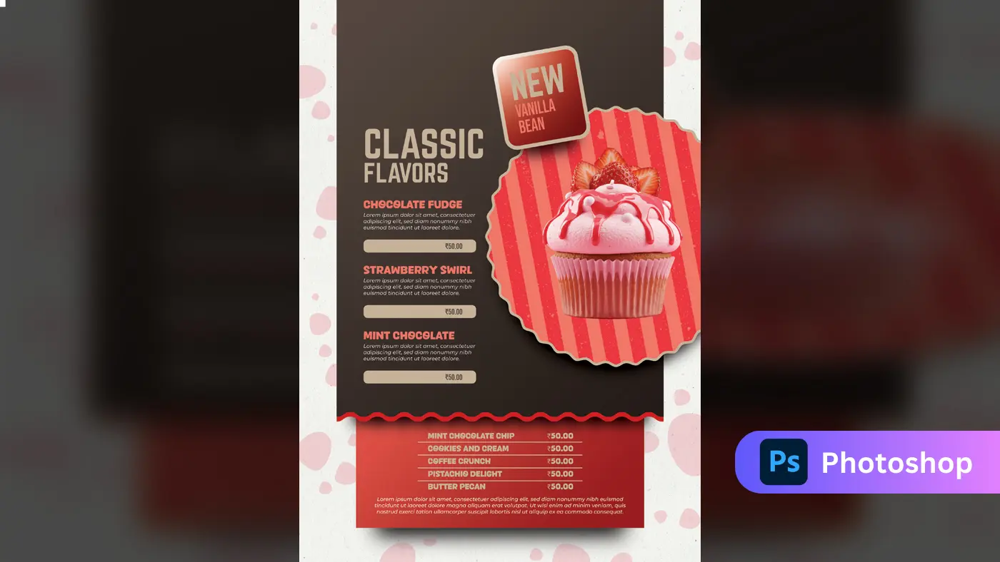 Dessert Menu PSD Template – Bakery & Cupcake Shop Flyer Design