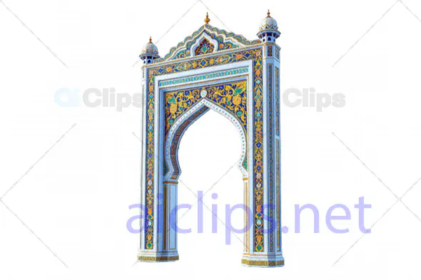 Regal 3D Mughal-Style Archway with Intricate Floral Patterns