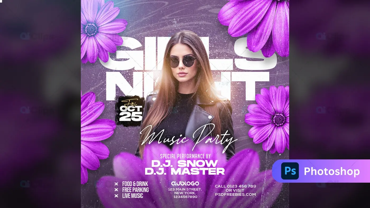 Girls Night Music Party Flyer PSD Template