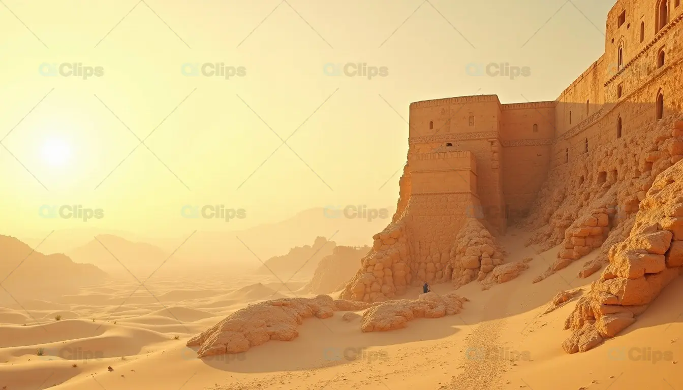 Ancient Desert Fortress at Sunset