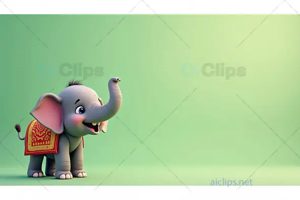 Cute Cartoon Elephant with Decorative Saddle on Green Background