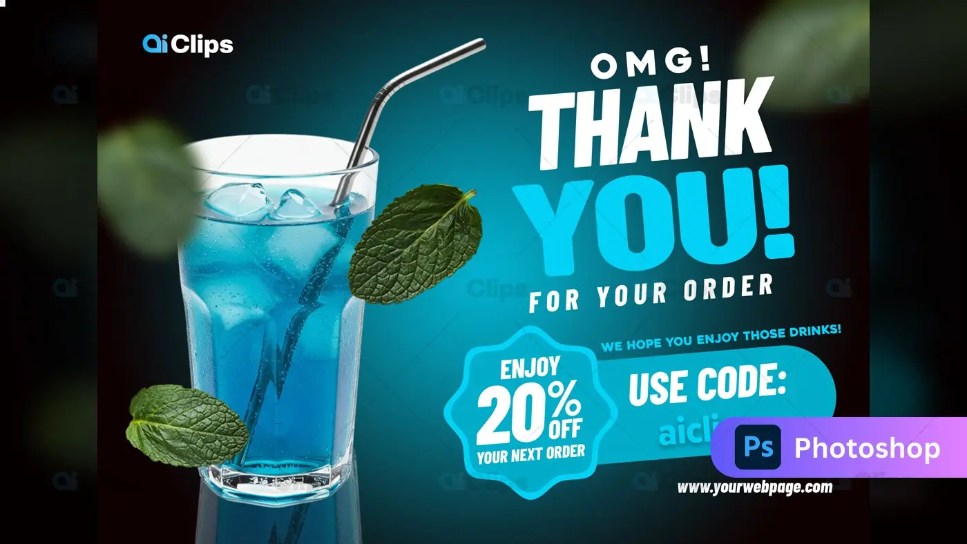 Blue Cocktail Thank You Order Confirmation Template