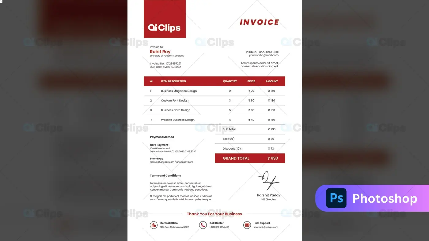 Professional Red Corporate Invoice Template Design