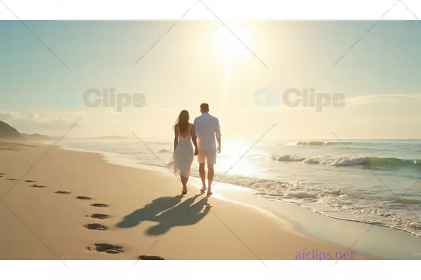 Couple Strolling Along the Beach at Sunrise