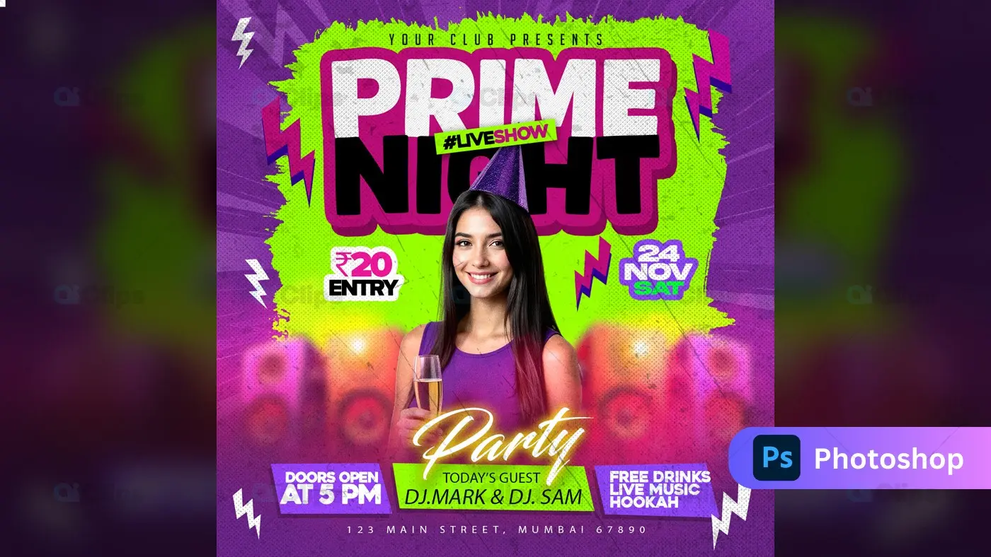 Prime Night Party Flyer PSD Template