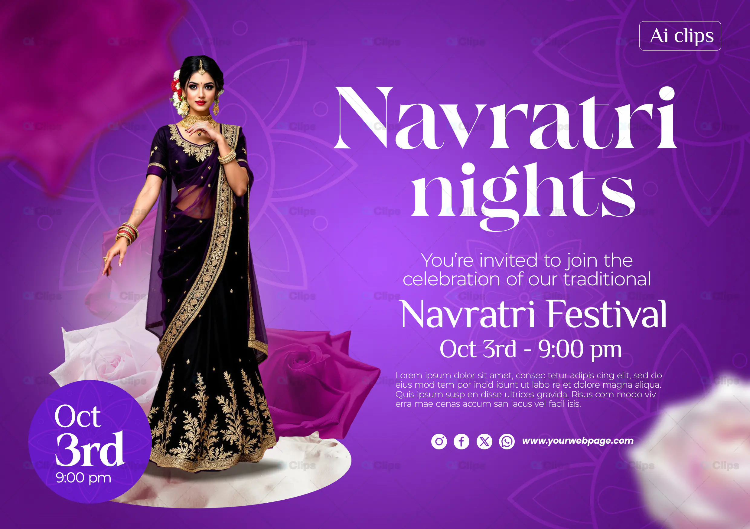 Navratri Nights Celebration Invitation PSD Template
