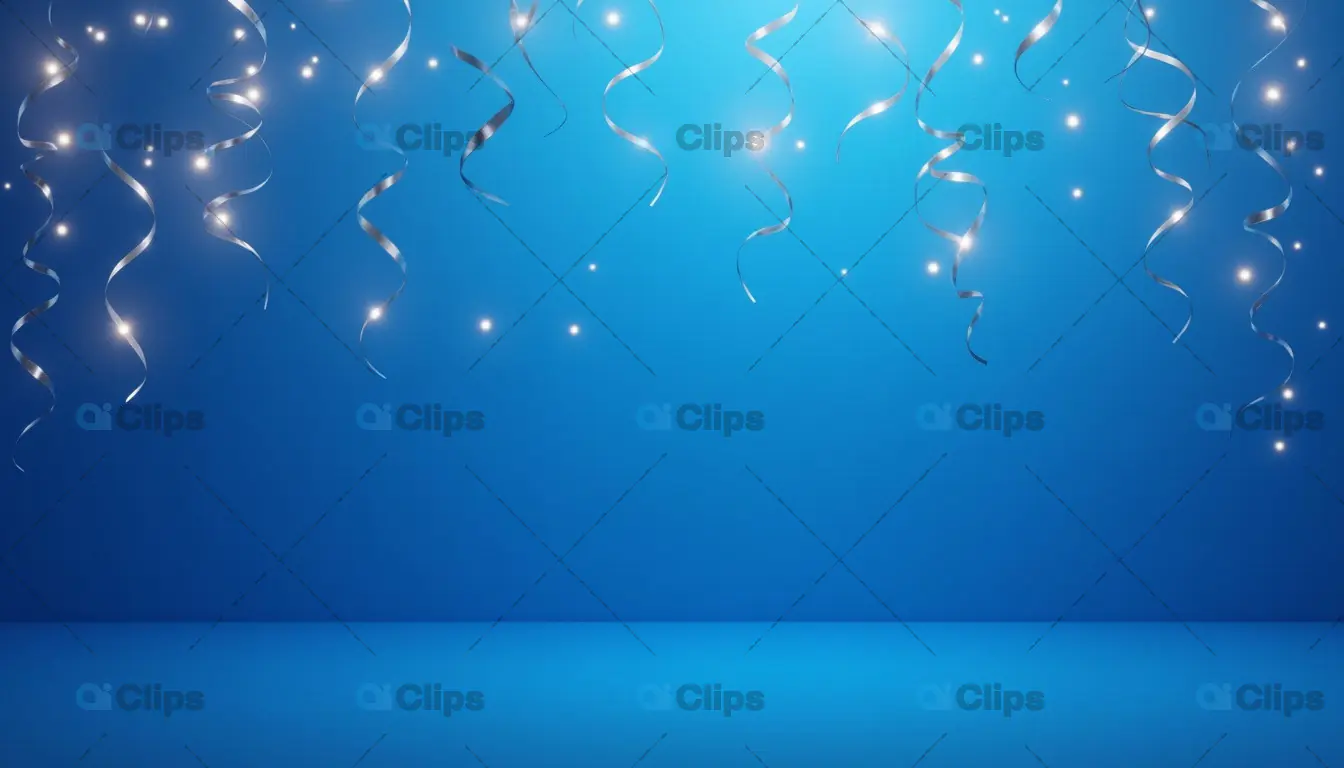 Silver Streamers with Lights on Blue Festive Background