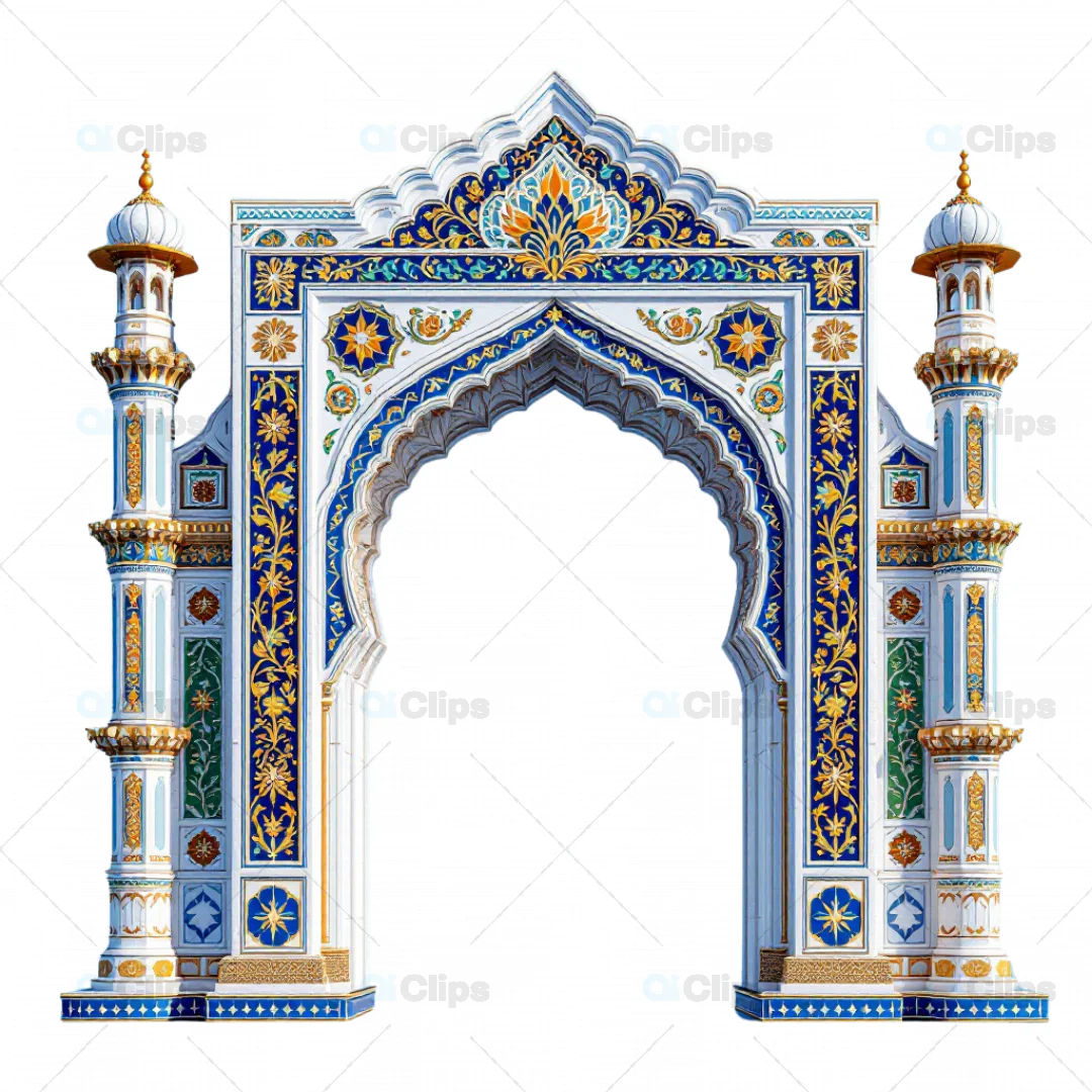 Royal 3D Mughal Archway with Vibrant Floral Motifs
