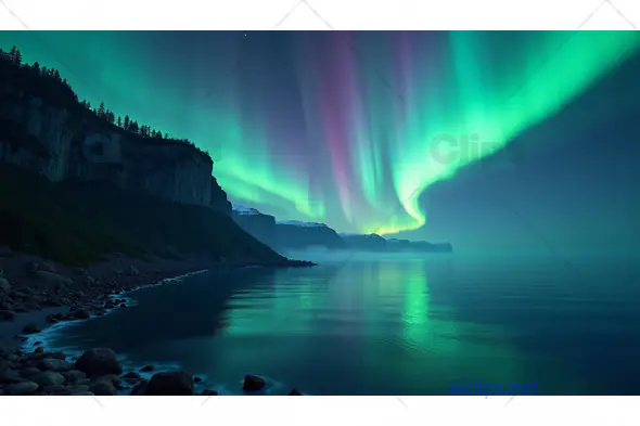 Spectacular Aurora Borealis Over Coastal Cliffs