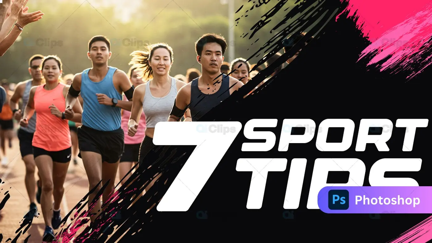 Dynamic Sports Tips Banner with Group Running Scene