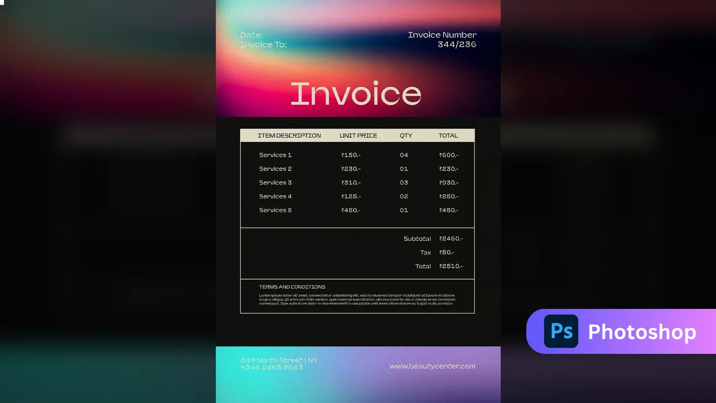 Gradient Aurora Beauty Salon Invoice Template