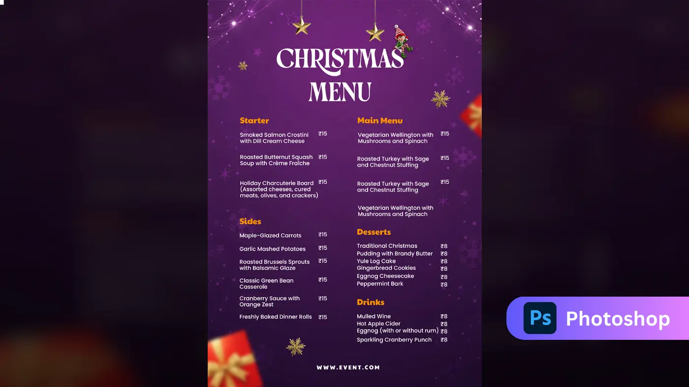 Purple Festive Holiday Restaurant Menu Template