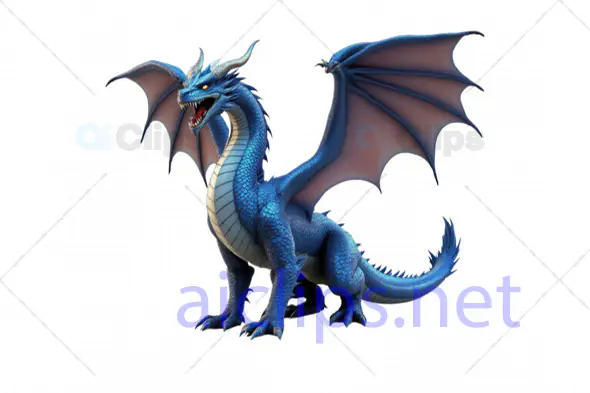 Majestic 3D Blue Dragon with Detailed Scales and Spread Wings