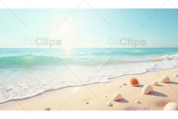Calm Coastal Beach with Seashells and Clear Sky