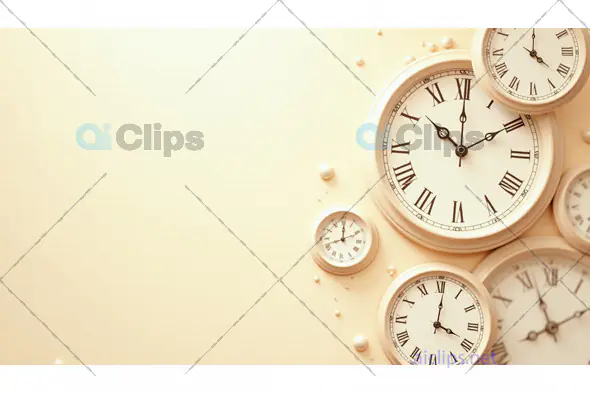 Vintage Roman Clock Faces on Beige Background