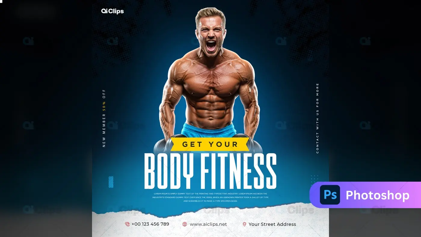 Dynamic Bodybuilder Fitness Social Media Template
