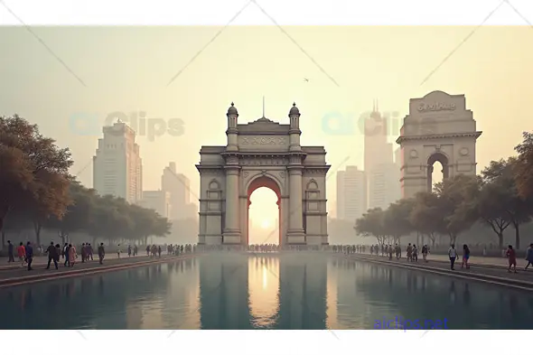 Modernized India Gate with Urban Skyline – Indian Cultural Landmark