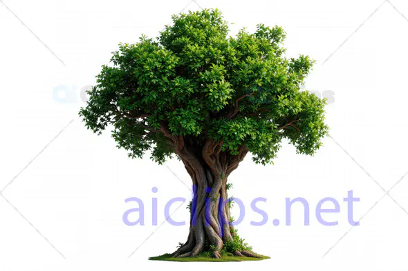 Realistic 3D Tree with Twisted Trunk and Lush Green Foliage