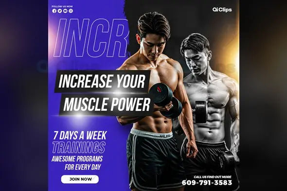 Fitness Training Program Social Media Template with Gradient Effect