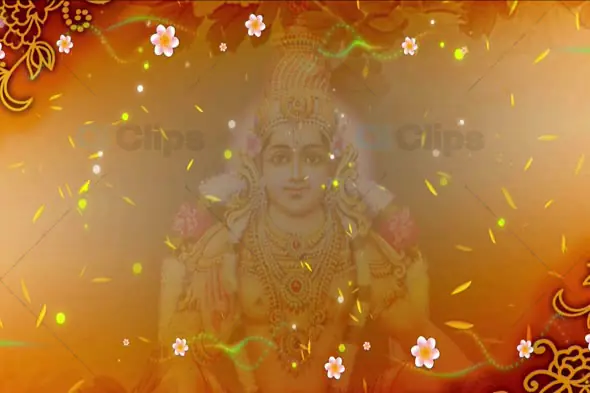 Hindu Deity with Floating Petals and Glowing Light on Warm Golden Background Animation