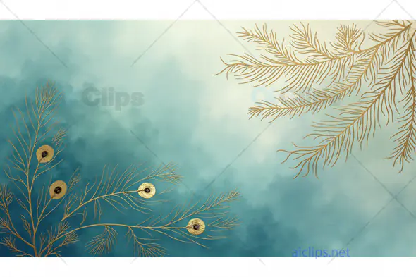 Elegant Peacock Feather Illustration with Golden Accents
