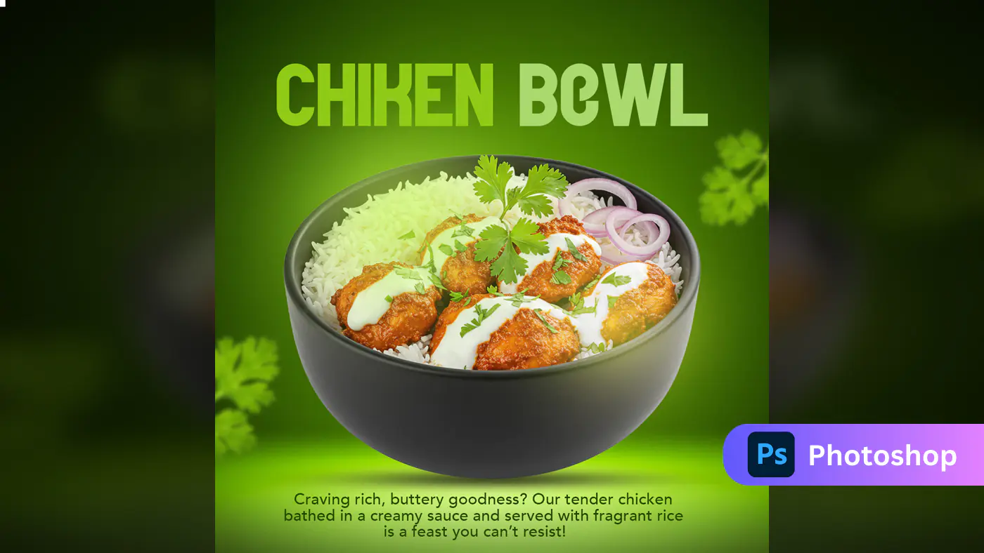 Enhanced Vibrant Chicken Bowl Restaurant Ad Template