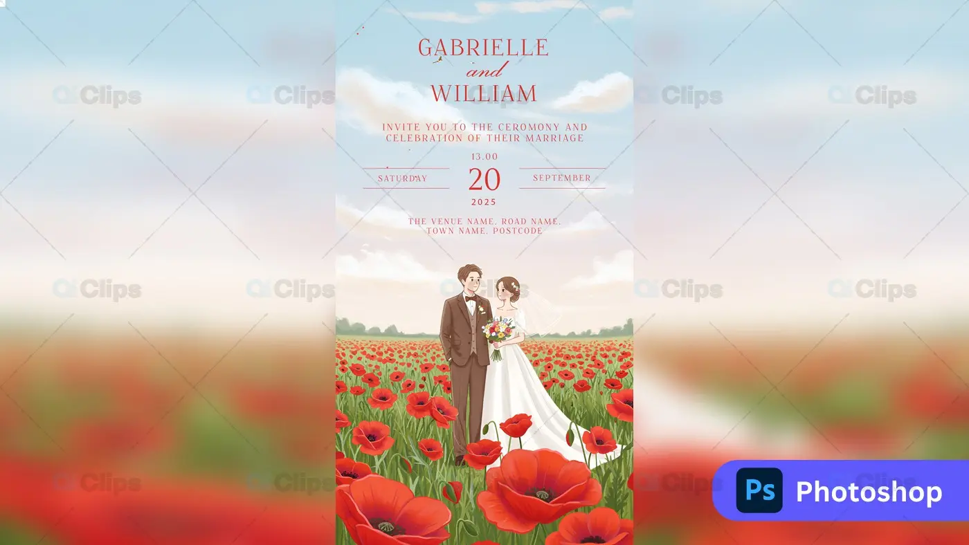 Floral Elegant Wedding Invitation PSD Template