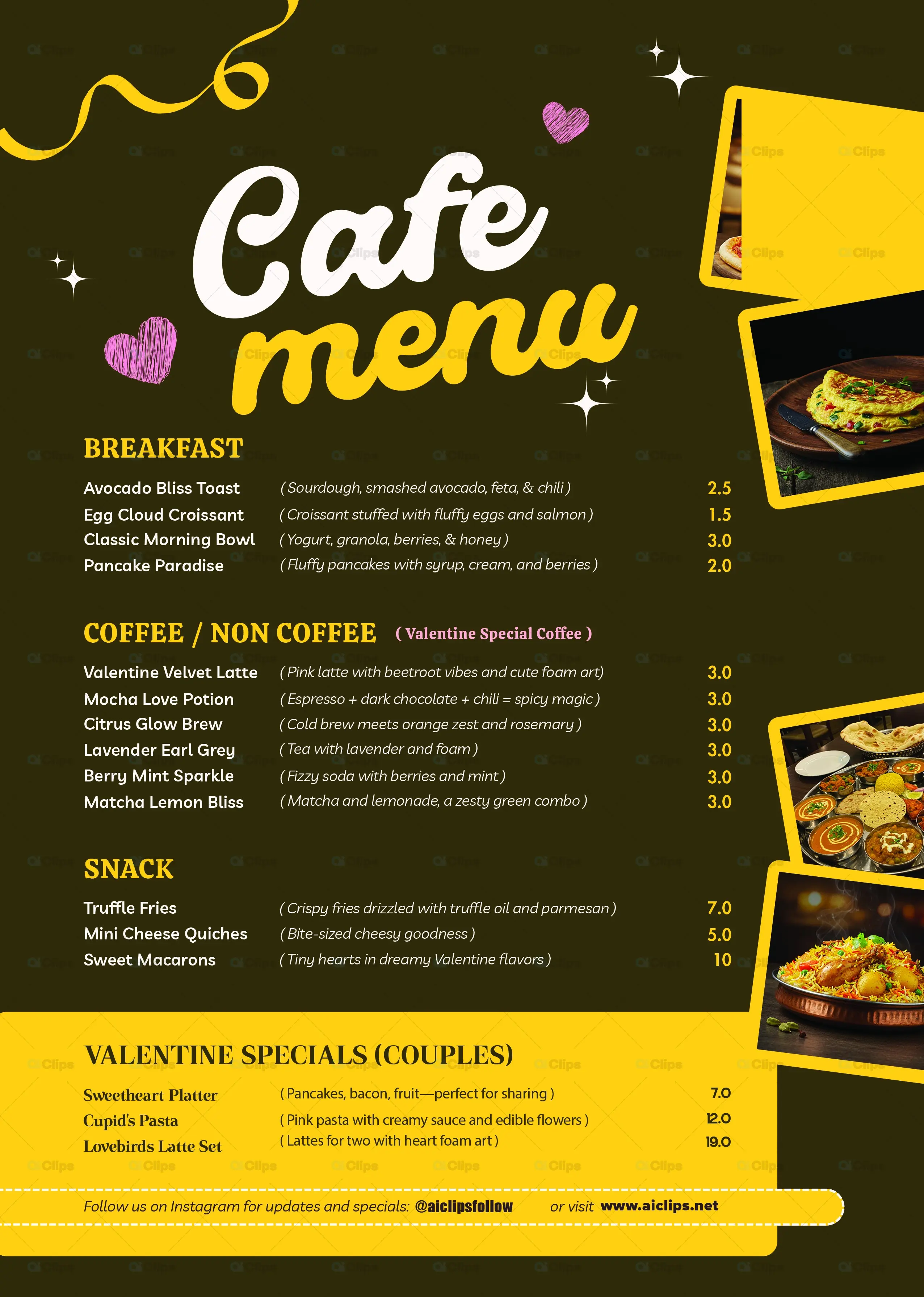 Modern Cafe Menu Design with Yellow and Brown Theme
