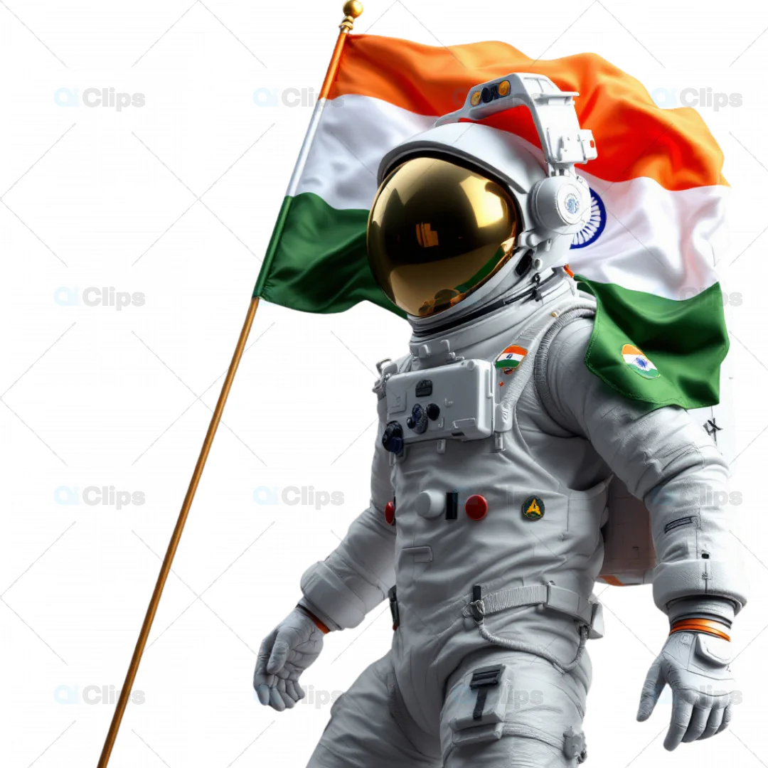 Indian Astronaut with National Flag 3D Illustration