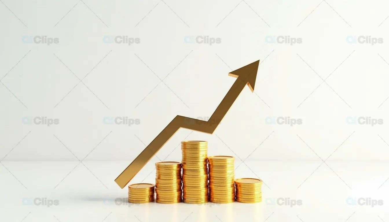 Golden Coin Stacks with Rising Arrow
