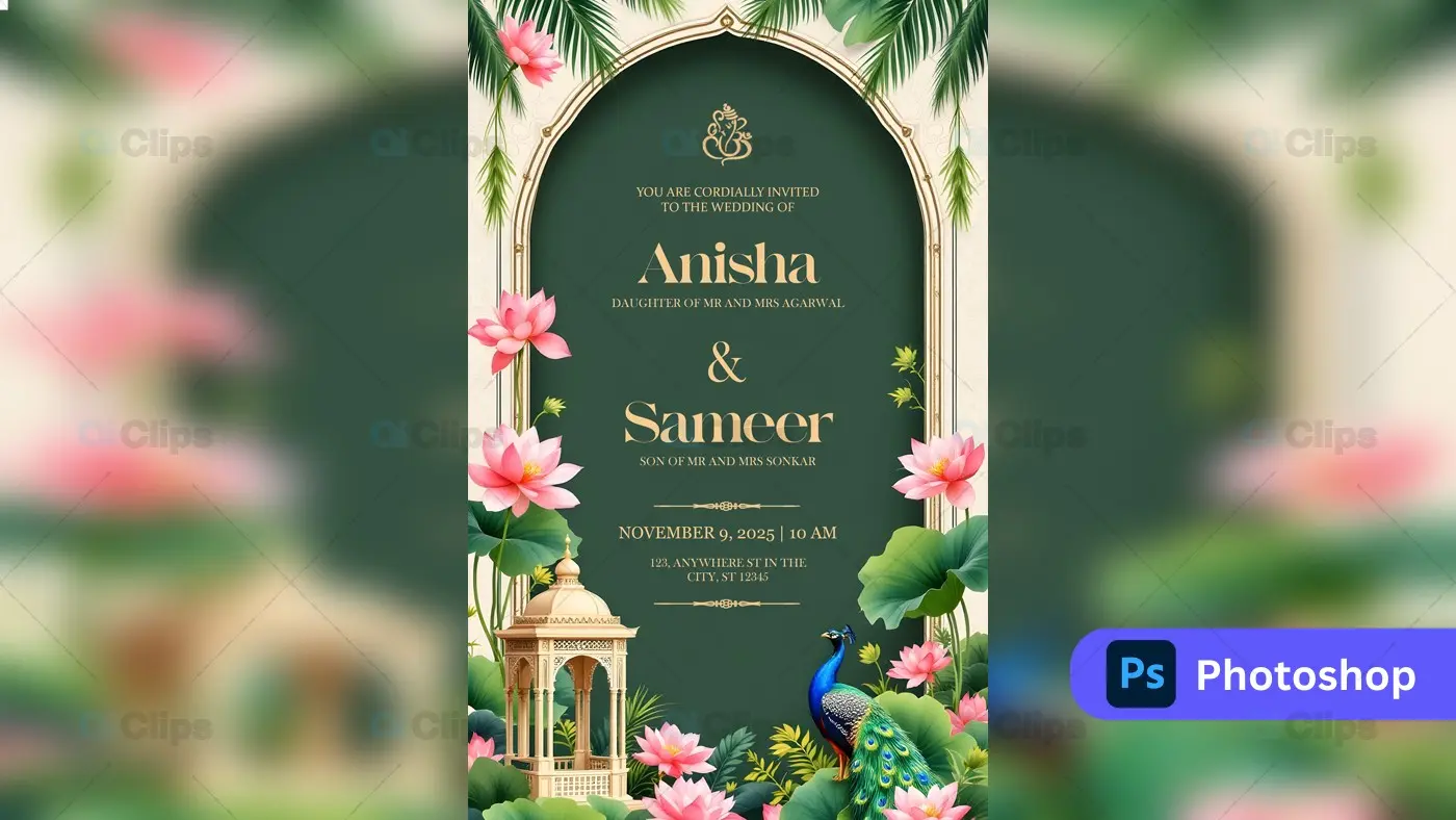 beautiful indian Wedding Invitation PSD Template