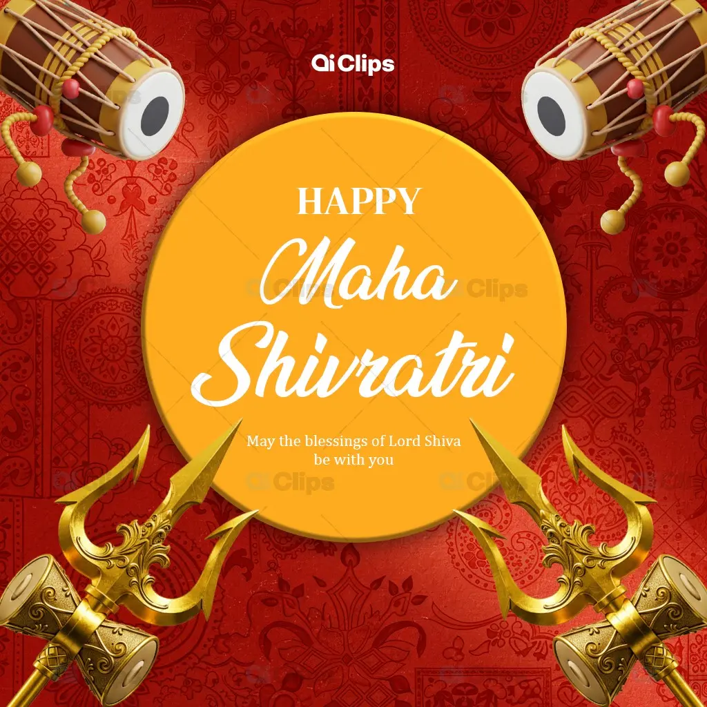 Traditional Maha Shivratri Greeting Card Design with Damru and Trishul