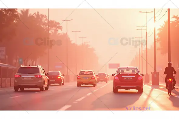 City Sunset Traffic with Golden Hues