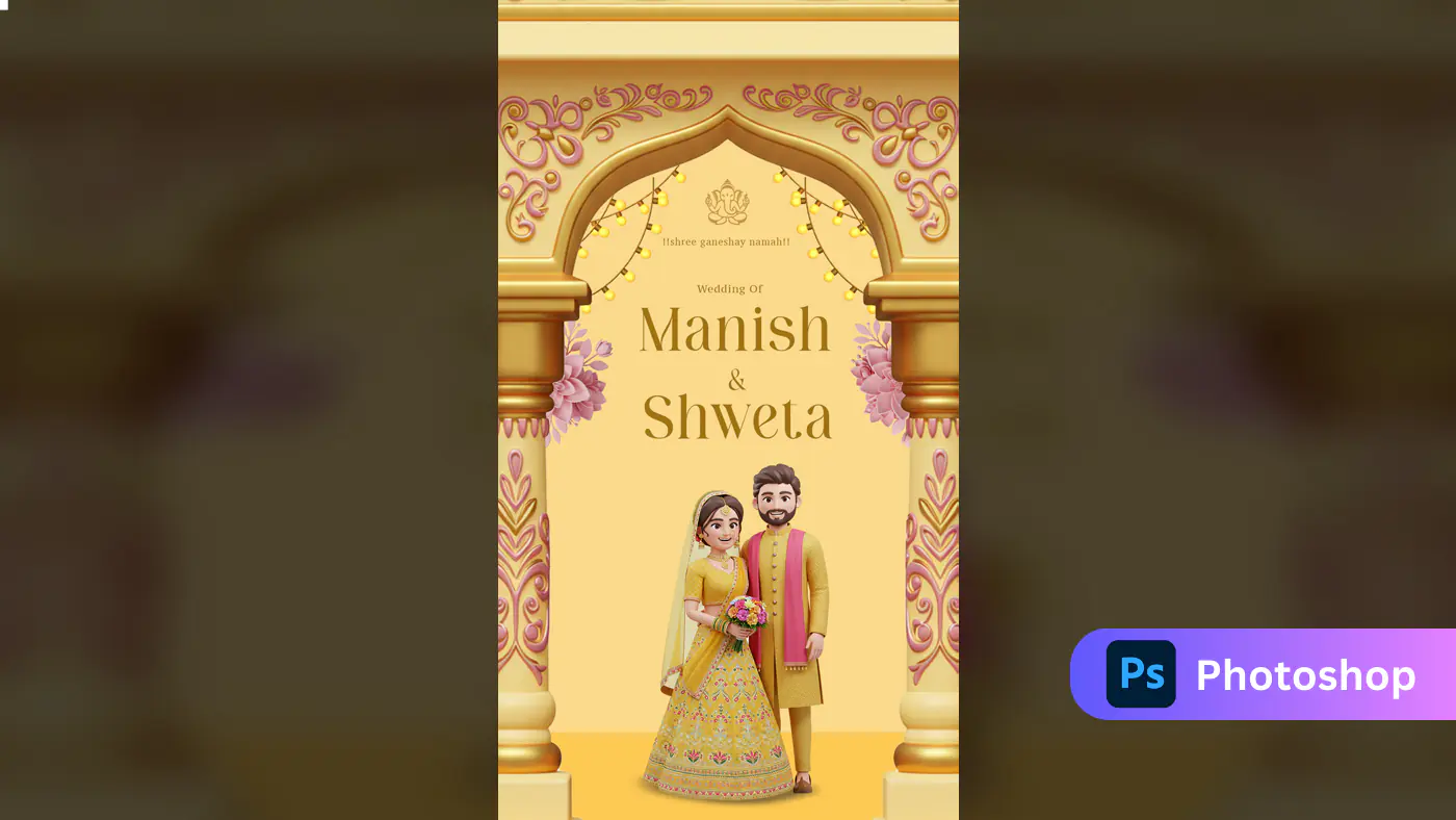 Traditional Yellow 3D Indian Wedding Invitation Template