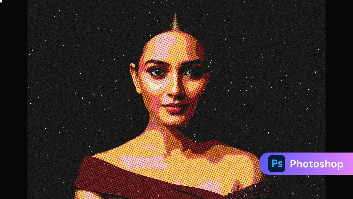 Halftone Comic Effect  Woman Portrait