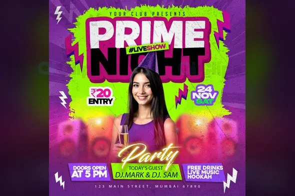 Prime Night Party Flyer PSD Template